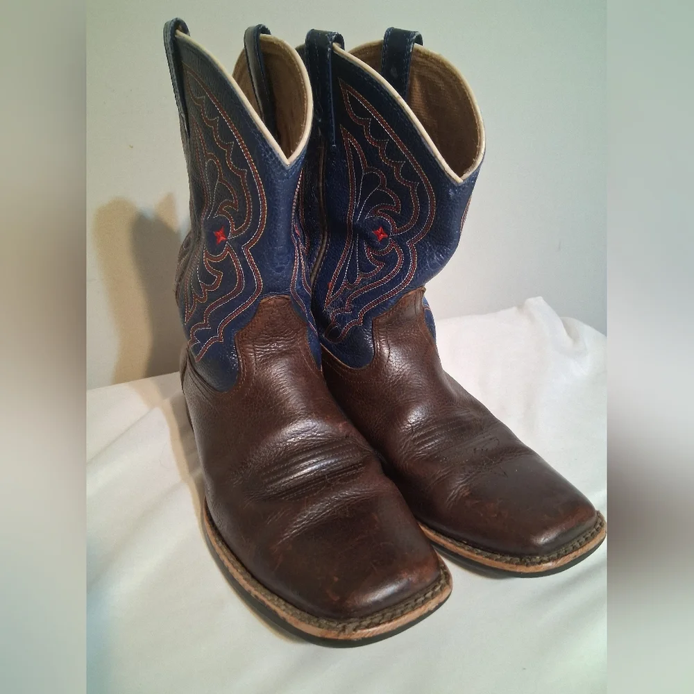Ariat Quickdraw Western Boots EU 36.5, US 5 Leather Brown Blue Cowboy Classic